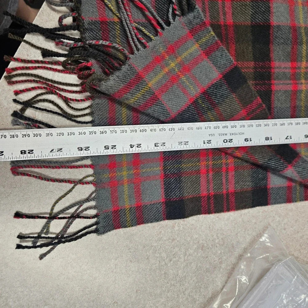 Clans of Scotland Scarf Red Grey Plaid Pure New Wool Fringe Tartan Preppy